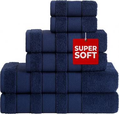 American Soft Linen, Salem Bath Towel Set, 6 Piece Towels for Bathroom, 100% Turkish Combed Cotton 2 Bath Towels 2 Hand Towels 2 Washcloths, Navy Blue