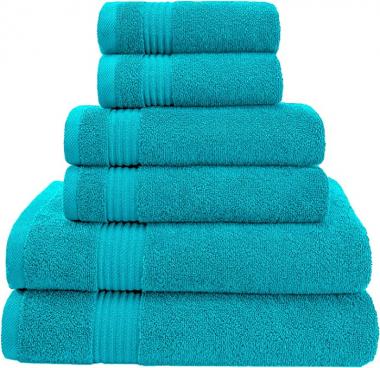 American Veteran Towel, 6 Piece Towel Set, 100% Turkish Cotton Towels for Bathroom, Extra Large 2 Bath Towels 2 Hand Towels 2 Washcloths, Aqua Blue