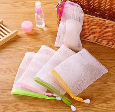 DNHCLL 10PCS Double Layer Bubble Foam Net,Exfoliating Mesh Soap Pouch Bubble Foam Net Soap Sack Saver Pouch Drawstring Holder Bags