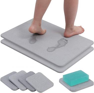 Diatomaceous Earth Bath Mat Diatomite Fast Water Drying Diatom Mud Foot Pad Bathroom Floor Mats Diomataceous Earth Bath Mat Stone Diacotomous Earth (Grey)