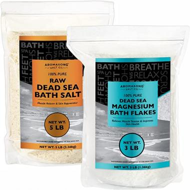 5 lbs Raw Dead Sea Bath Salt in Resealable Pack with RAW Magnesium Flakes Bath Salt 3 LB Resealable Pack - Mineral Soak for Leg Discomfort, Stress Relief, Headaches