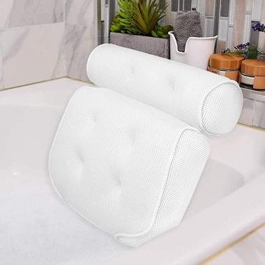 OliviaLiving Bath Pillow Bathtub Pillow with 6 Upgraded Non-Slip Strong Suction Cups, Extra Thick Spa Bathtub Cushion for Head, Neck, Back and Shoulder Support, Fits Jacuzzi & Hot Tubs