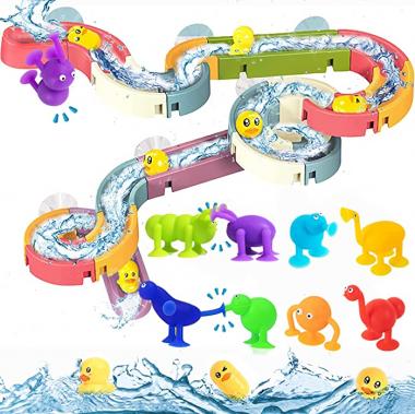 CreateView Bath Toys Water Balls Tracks 9 Animal Suction Toys for Kids for Wall Bathtub Toy Slide for Toddlers 3 4 5 6 Years Suction Animals