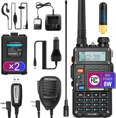 Ham Radio Walkie Talkie (UV-5R 8W) Dual Band 2-Way Radio with 2 Rechargeable 2100mAh Battery Handheld Walkie Talkies Complete Set with Earpiece and Programming Cable