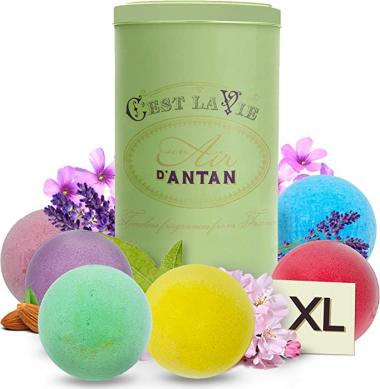 Mom Gift: Essential Oil Bath Bombs Gift Set 6 XL Pack - Handmade & Natural Bathbombs Stain-Free - Un Air d'Antan - Bubble Bath Spa - Avocado Essential Oil for Dry Skin in Gift Set Women, Men, Kids