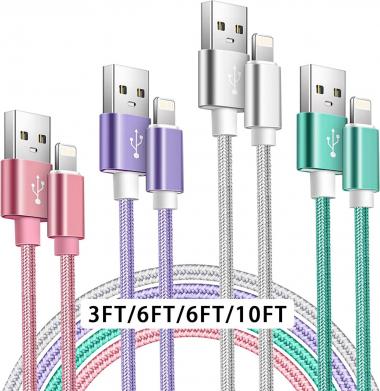 iPhone Charger [Apple MFi Certified] 4pack (10ft/6ft/6ft/3ft) Apple Phone Charger iPhone Lightning Cable Nylon Braided Compatible with iPhone 13 Pro/13/12/11 Pro/11/XS MAX/XR/8/7/6s