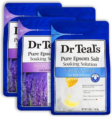 Dr Teal's Epsom Salt Bath Combo 4-Pack (12 lbs Total), Soothe & Sleep with Lavender, and Soften & Nourish with Milk & Honey