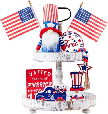 4th of July Decorations Tiered Tray Decor, Patriotic Decorations 3D Wood Sign Fourth of July Decorations for American Independence Memorial Day Kitchen Home Party Decor (8 PCS)