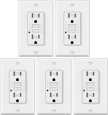 5 Pack - ELECTEK 15A/125V Tamper Resistant GFCI Outlets, Decor Receptacle with LED Indicator, Decorative Wall Plates and Screws Included, Residential and Commercial Grade, ETL Certified, White