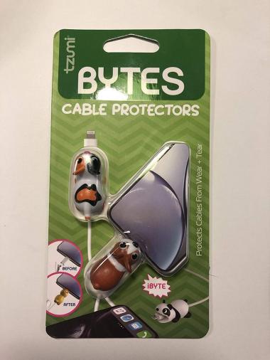 Tzumi Bytes Cable Protectors for iPhone/iPad USB Cable, Cute Animals Charging Cable Saver, Phone Accessory Protect USB Charger (Glow in The Dark Turtle and Shark) (Cat and Dog)