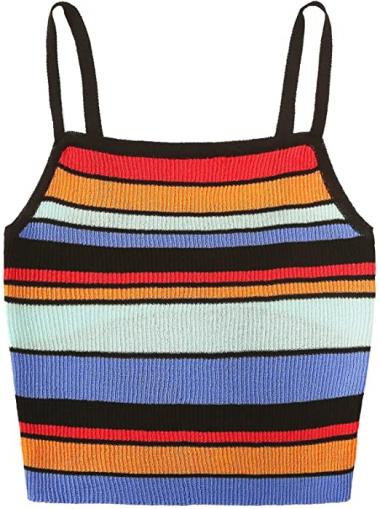 SweatyRocks Women's Sexy Strappy Crop Top Striped Print Ribbed Knit Cami Top