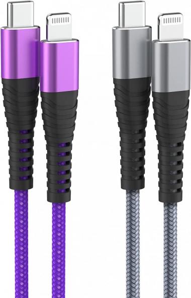 USB C to Lightning Cable（2pack 10ft）-Oliomp (Apple MFi Certified) iPhone Charger Nylon Braided Lightning Cables for iPhone 13/13ProMax/13Mini/12/11 Pro Max/XS/XR/X/8/7/6S/6Plus/5S（Purple and Gray）