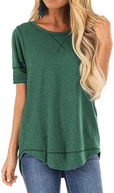 JomeDesign Summer Tops for Women Short Sleeve Side Split Casual Loose Tunic Top