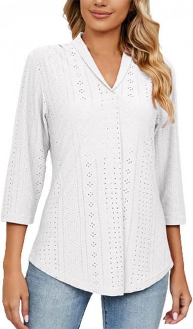 Loose Fitting Tops for Women 3/4 Sleeve Lace Crochet Lapel v Neck Shirts Casual Summer Business Work Office Blouse