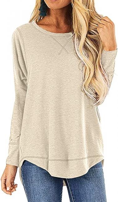 HIYIYEZI Fall Tops for Women Long Sleeve Side Split Casual Loose Tunic Top