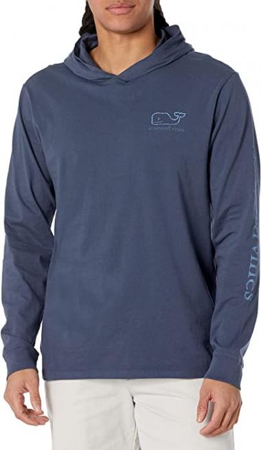 vineyard vines Men's Long-Sleeve Faded Vintage Whale Hoodie T-Shirt