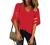 LookbookStore Women's V Neck Mesh Panel Blouse 3/4 Bell Sleeve Loose Top Shirt