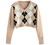 ZAFUL Women's Long Sleeve V-Neck Argyle Knitted Crop Sweater Pullover Tops