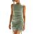 Women Sleeveless Bodycon Mini Dress Ruched Stretchy Side Drawstring Tank Dress