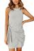 MEROKEETY Women's Summer Sleeveless T Shirt Dress Tie Waist Ruched Crewneck Bodycon Mini Dress