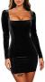 GOBLES Womens Sexy Velvet Long Sleeve Bodycon Elegant Mini Party Dress