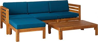 Christopher Knight Home Alice Outdoor 5 Piece Acacia Wood Sofa Set, Teak Finish, Dark Teal