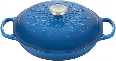 Le Creuset Noel Collection: Signature Cast Iron Braiser Embossed Snowflake w/Stainless Steel Knob, 2.25 qt, Marseille