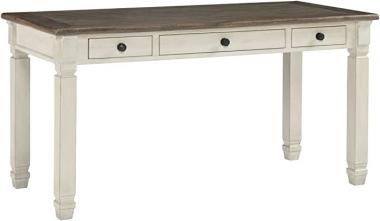 Signature Design by Ashley Bolanburg Farmhouse 60" Home Office Writing Desk with Drawers, Whitewash