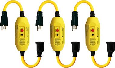 Electriduct GFCI Inline with 18" Single Outlet Cord UL Outdoor Waterproof 15 Amp 12 Gauge Auto Reset GFI Adapter | Pack of 3