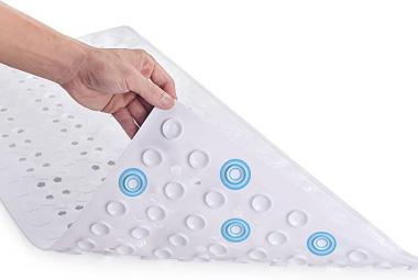 AmazerBath Shower Mat Non Slip Bathtub Mat 35.5x16 Inches, Large Bath Tub Shower Mat with Drain Holes, Patented Bath Mat for Tub with Big Suction Cups, Machine Washable, Soft on Feet, White