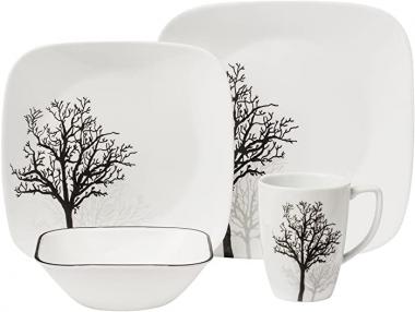 Corelle Square 16-Piece Dinnerware Set, Timber Shadows, Service for 4