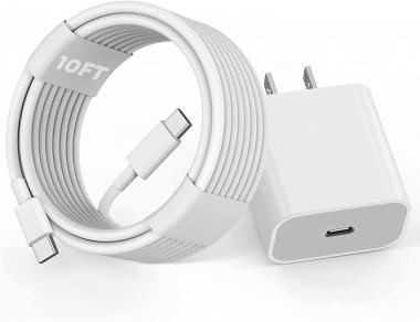 iPad Charger,20W USB C Fast Charger for iPad Pro 12.9,11 inch 2021/2020/2018,iPad Air 5th 2022/4th 10.9 inch 2020,iPad Mini 6 Generation 2021,PD Wall Charger & Long 10 Foot USB C to C Charging Cable