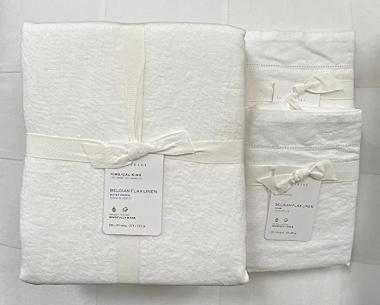 Pottery Barn Belgian Linen Flax Duvet Cover King/California King & Two Euro Shams~White~