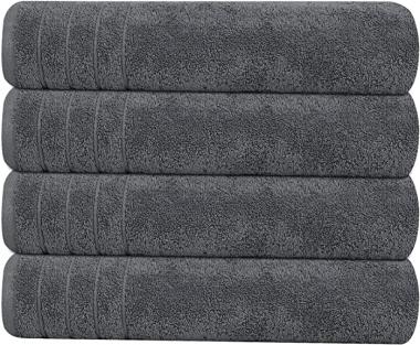 Tens Towels Large Bath Towels, 100% Cotton Towels, 30 x 60 Inches, Extra Large Bath Towels, Lighter Weight & Super Absorbent, Quick Dry, Perfect Bathroom Towels for Daily Use (Pack of 4) (Dark Grey)