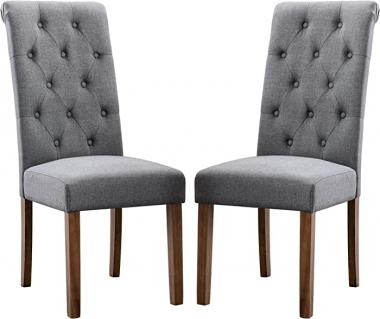 COLAMY Button Tufted Dining Chairs Set of 2, Accent Parsons Diner Chair Upholstered Fabric Dining Room Chairs Stylish Kitchen Chairs with Solid Wood Legs and Padded Seat - Grey