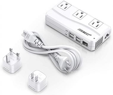 BESTEK Universal Travel Adapter 220V to 110V Voltage Converter with 6A 4-Port USB Charging and UK/AU/US/EU Worldwide Plug Adapter (White)