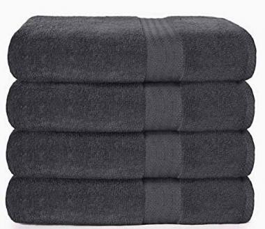 GLAMBURG Premium Cotton 4 Pack Bath Towel Set - 100% Pure Cotton - 4 Bath Towels 27x54 - Ideal for Everyday use - Ultra Soft & Highly Absorbent - Charcoal