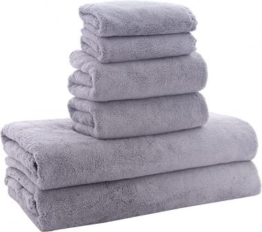 MOONQUEEN Ultra Soft Towel Set - Quick Drying - 2 Bath Towels 2 Hand Towels 2 Washcloths - Microfiber Coral Velvet Highly Absorbent Towel for Bath Fitness, Bathroom, Sports, Yoga, Travel-Grey 6 Pcs