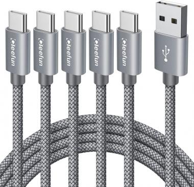 USB C Cable [6ft, 5-Pack], CLEEFUN USB A to Type C Cable Fast Charging C Charger Cord Braided Compatible with Samsung Galaxy S22 S21 S20 FE Ultra S10E S10 S9 Plus 5G, Note 20 10 9 A10e A12 A20 A50 A51