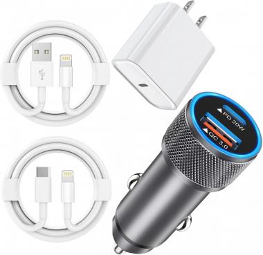 iPhone 13 Fast Car Charger Kit, Dual 38W [Apple MFi Certified] USB C Fast Charging Car iPhone Wall Charger Adapter Block with 2Pack QC&PD3.0 Lightning Cable for iPhone 13 Pro Max/12/11/Xs/XR/X/8/iPad