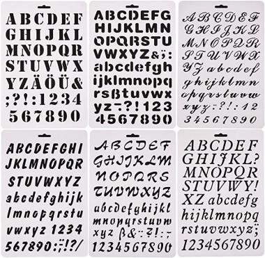 Qibote Plastic Letter Stencils Alphabet Number Drawing Painting Stencils Scale Template for Notebook, Diary, Scrapbook, Journaling, Graffiti, Card and Craft Projects, Set of 6