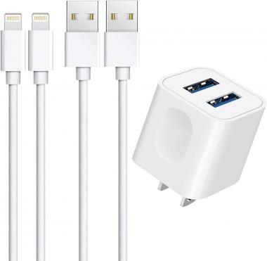 iPhone Charger, 12W Dual Port Wall Charger with 12W Dual Port Wall Charger with 2 Pack 3FT MFi Certified Lightning Cable Compatible iPhone 13/12/12 Pro/11 Pro Max