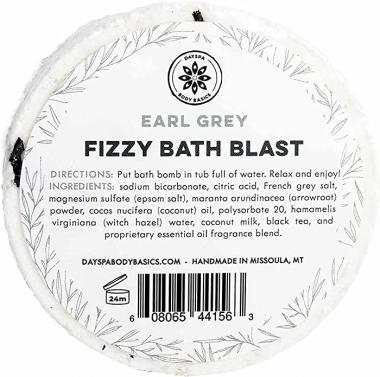 Earl Grey All-Natural Fizzy Bath Blast - Vegan Bath Bomb Made with Pure Essential Oils to Help You Relax, Hypoallergenic, Plant-Derived, Handmade in USA by DAYSPA Body Basics