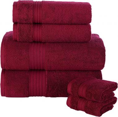 PESHKUL Premium Collection Turkish Bath Towel Set of 6 | 100% Cotton | 2 Bath Towels 27x54, 2 Hand Towels 16x30, 2 Washcloths 13x13 (Burgundy)