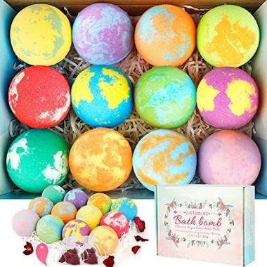 JUSTDOLIFE Bath Bombs Gift Set: 12 x 5oz Handmade Bath Bombs with Roses Flowers, Vegan Pure Essential Oils & Coconut Oil & Shea Butter, Fizzy Spa Kit - Best Gifts idea for Women, Girls, Kids