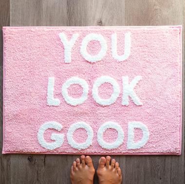 You Look Good Bath Mat Light Pink Blush Cute Bathroom Rugs for Girls Hello Gorgeous Peach Coral Beautiful Funny Shower Fun Bathroom Decor Non-Slip Washable Kids Women