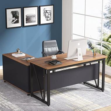 Tribesigns 55 inches Executive Desk and 43" lateral File Cabinet, L-Shaped Computer Desk Home Office Furniture with Drawers and Storage Shelves, Office Table with Cabinet,Rustic