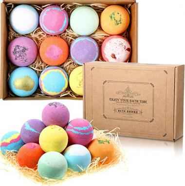 12 Pieces Bath Bombs Present Set Handmade Natural Bath Bombs Relaxing Bubble Bathbombs to Moisturize Dry Skin for woman girlfriend