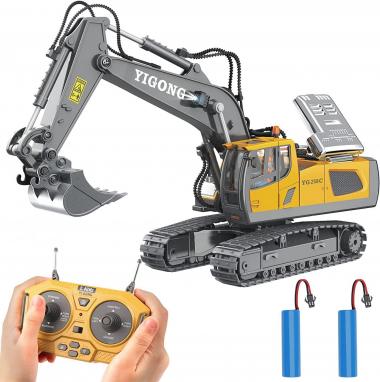 Remote Control Excavator Toy for 6-12 yr Boys, Best Birthday Gifts for Kids 4-7 8 9 10 11 Year Old, PREPOP RC Construction Toys with Metal Shovel, Lights, Sounds 2.4Ghz