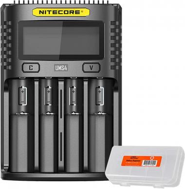 Nitecore UMS4 Intelligent USB Four Slot Quick Battery Charger for Li-Ion/Ni-MH/Ni-Cd/IMR 16340 14500 18650 21700 20700 AA AAA and More Batteries, with LumenTac Battery Organizer